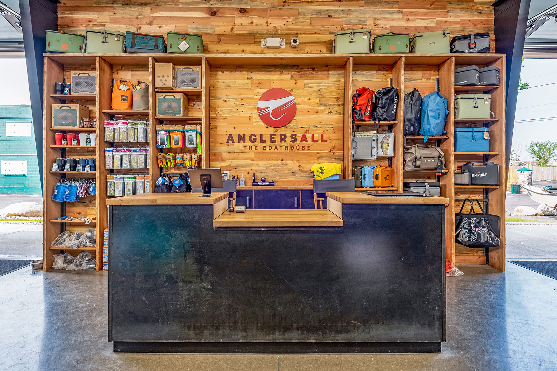 An outdoor store checkout stand well designed made of wood.